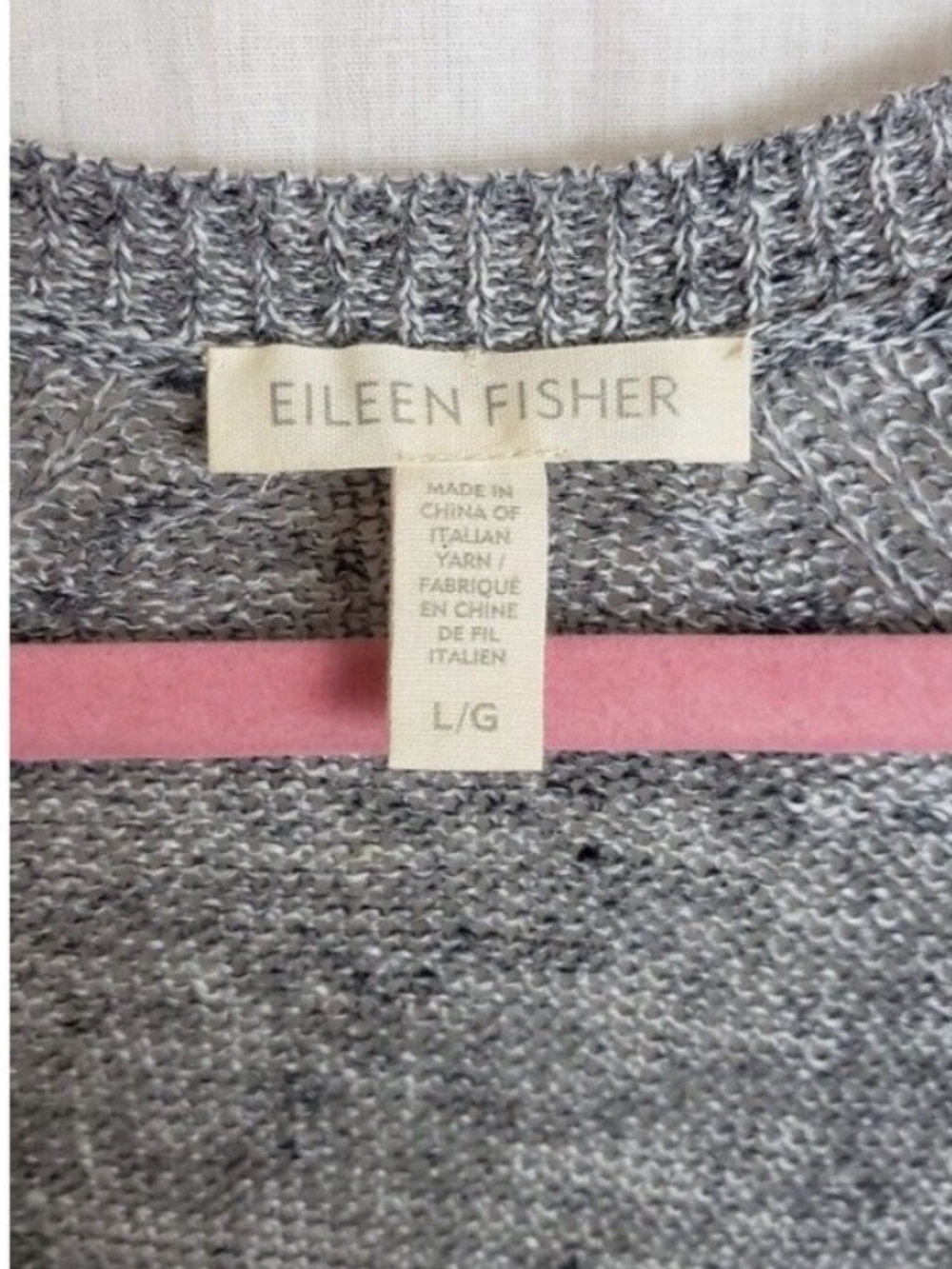 Eileen Fisher Sweater Large Pullover Slub Gray 100% Linen V Neck Classic Work - Picture 3 of 4